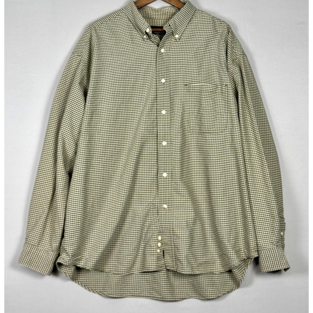 Eddie Bauer Button Down Men XXL Green Gingham Check Y2K Cotton Long Sleeve Shirt